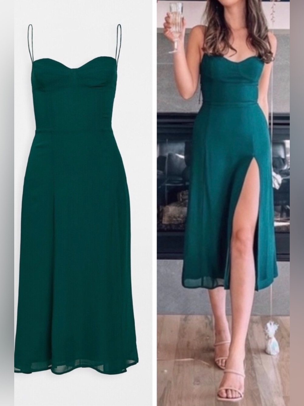 NEW Reformation Juliette emerald green midi Dress sz 10